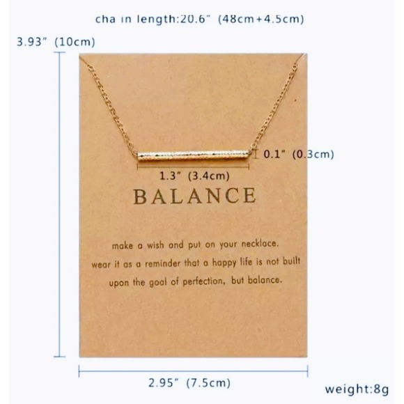 NEW Balance Bar Necklace‎ Gold Minimalist Pendant Delicate Chain Jewelry Gift - Picture 14 of 14